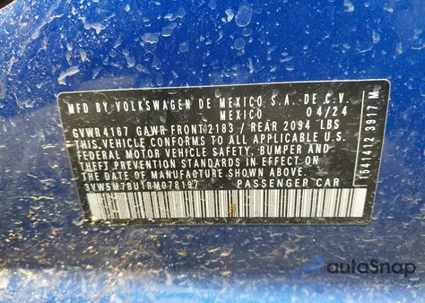 2024 Volkswagen Jetta 1.5T S из США, поврежденный, VIN 3VW5M7BU1RM078197